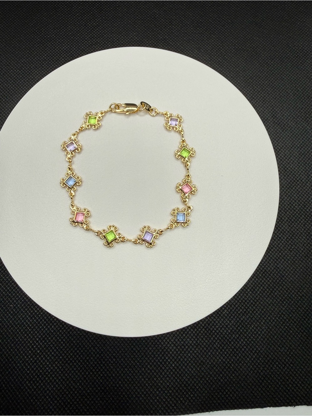 Gold Bracelet with Pastel Square Gemstones - Women Jewelry